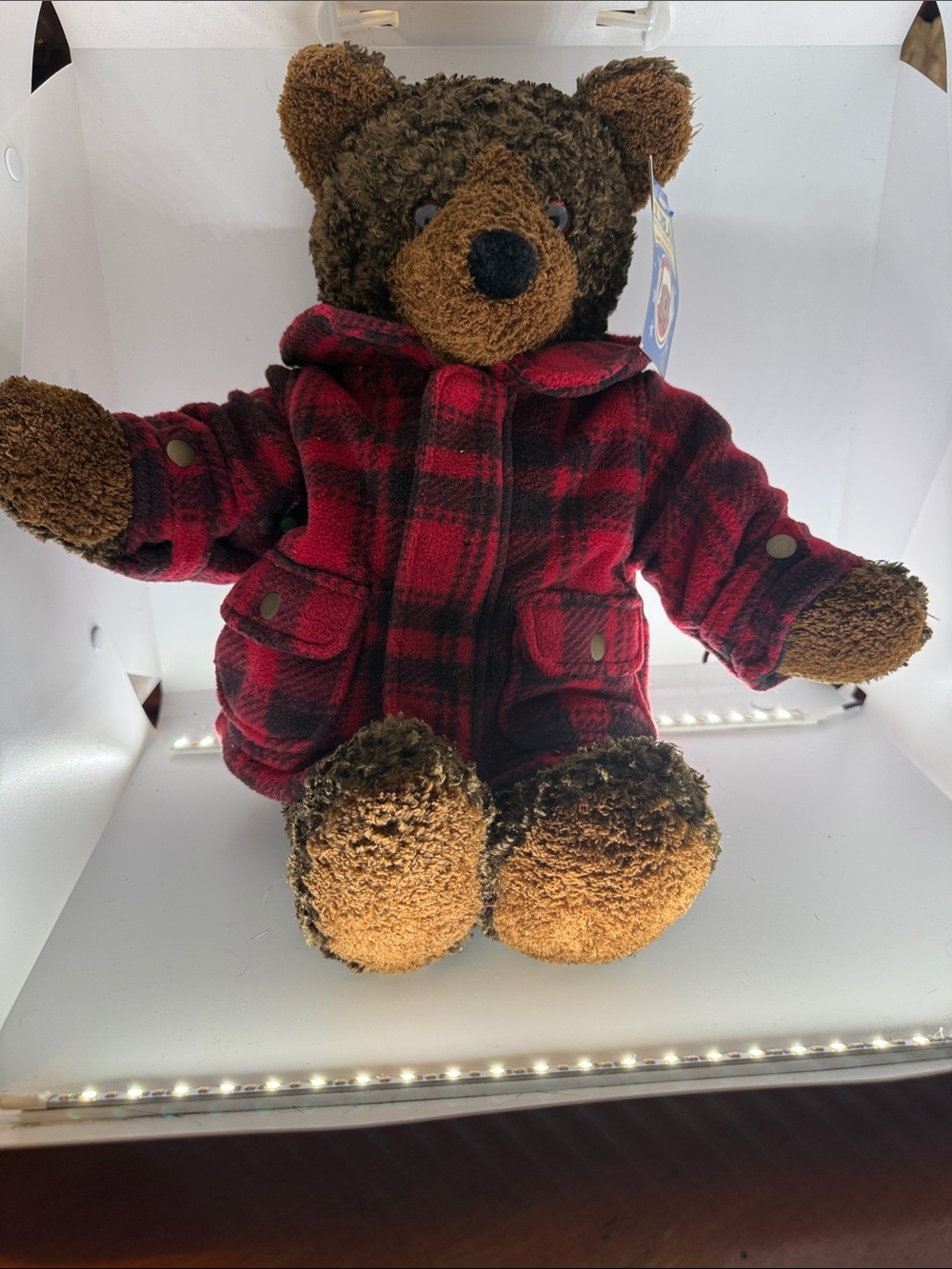 L.L. Bean Brown Plush Bear in Red Plaid Jacket